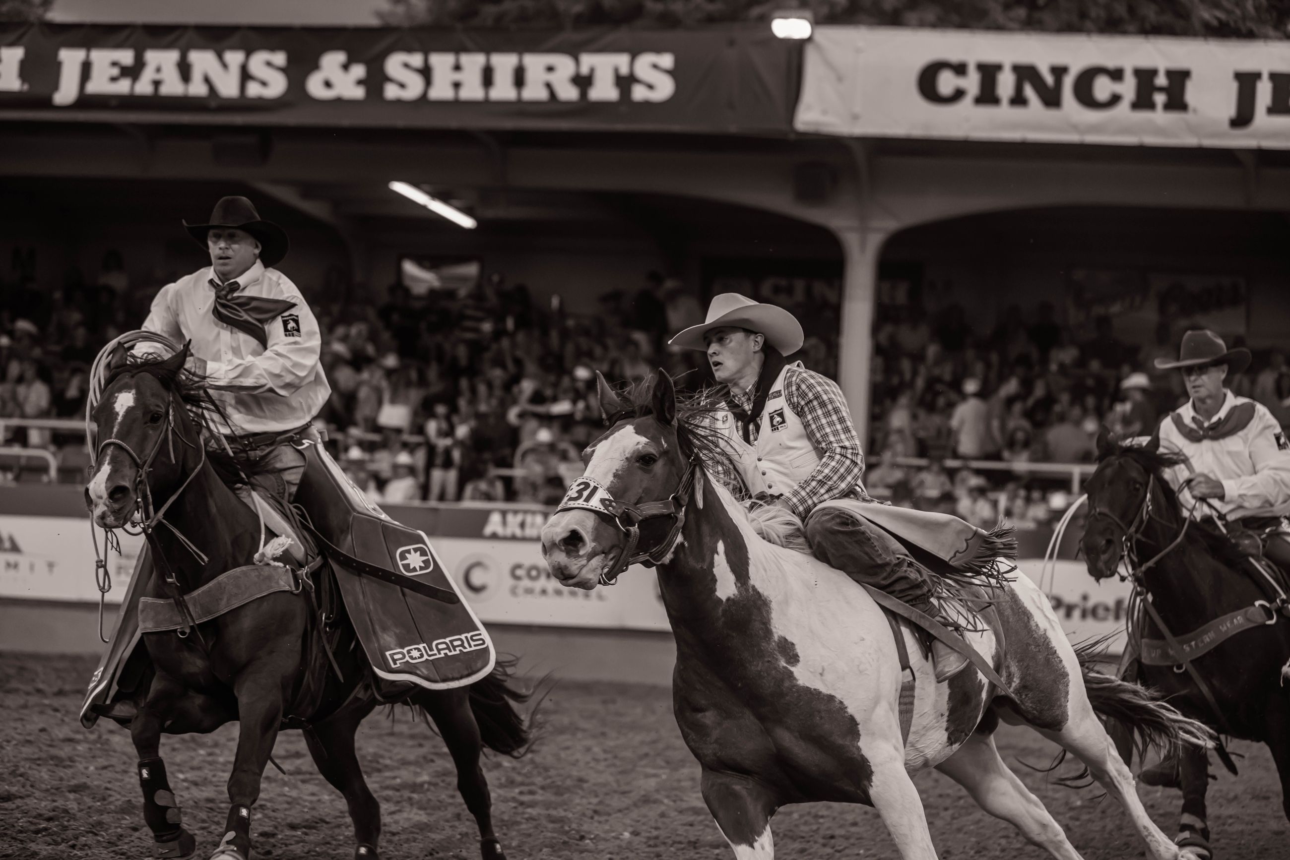 Riders on horseback at the Fort Worth Stockyards Championship Rodeo
